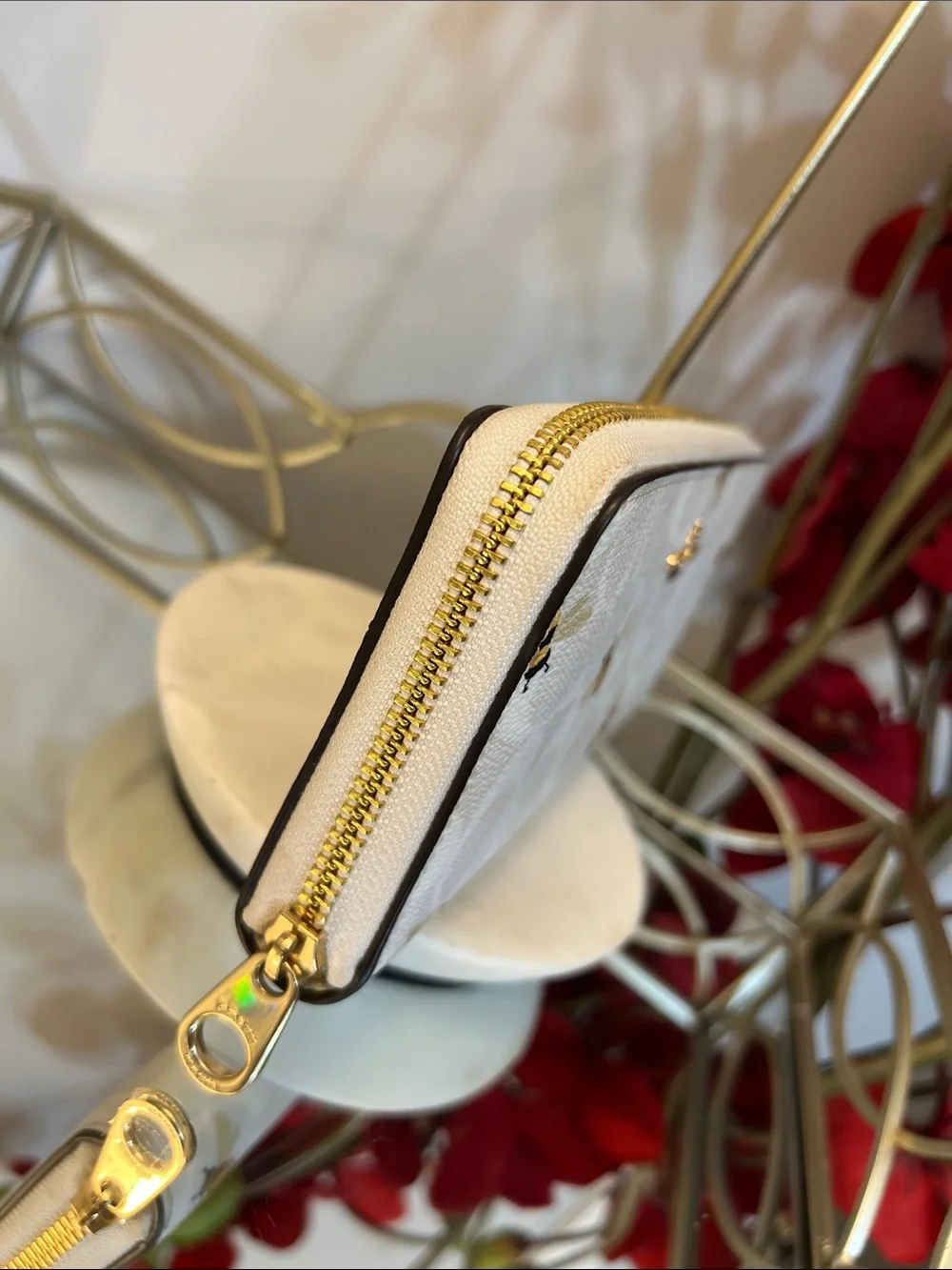 Coach Long Zip-Around / Accordion Wallet in Signature C Canvas with Bee Print